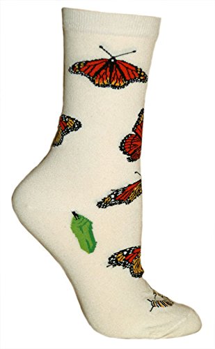 Book Cover Monarch Butterflies Tan Ultra Lightweight Cotton Crew Socks - Made in USA