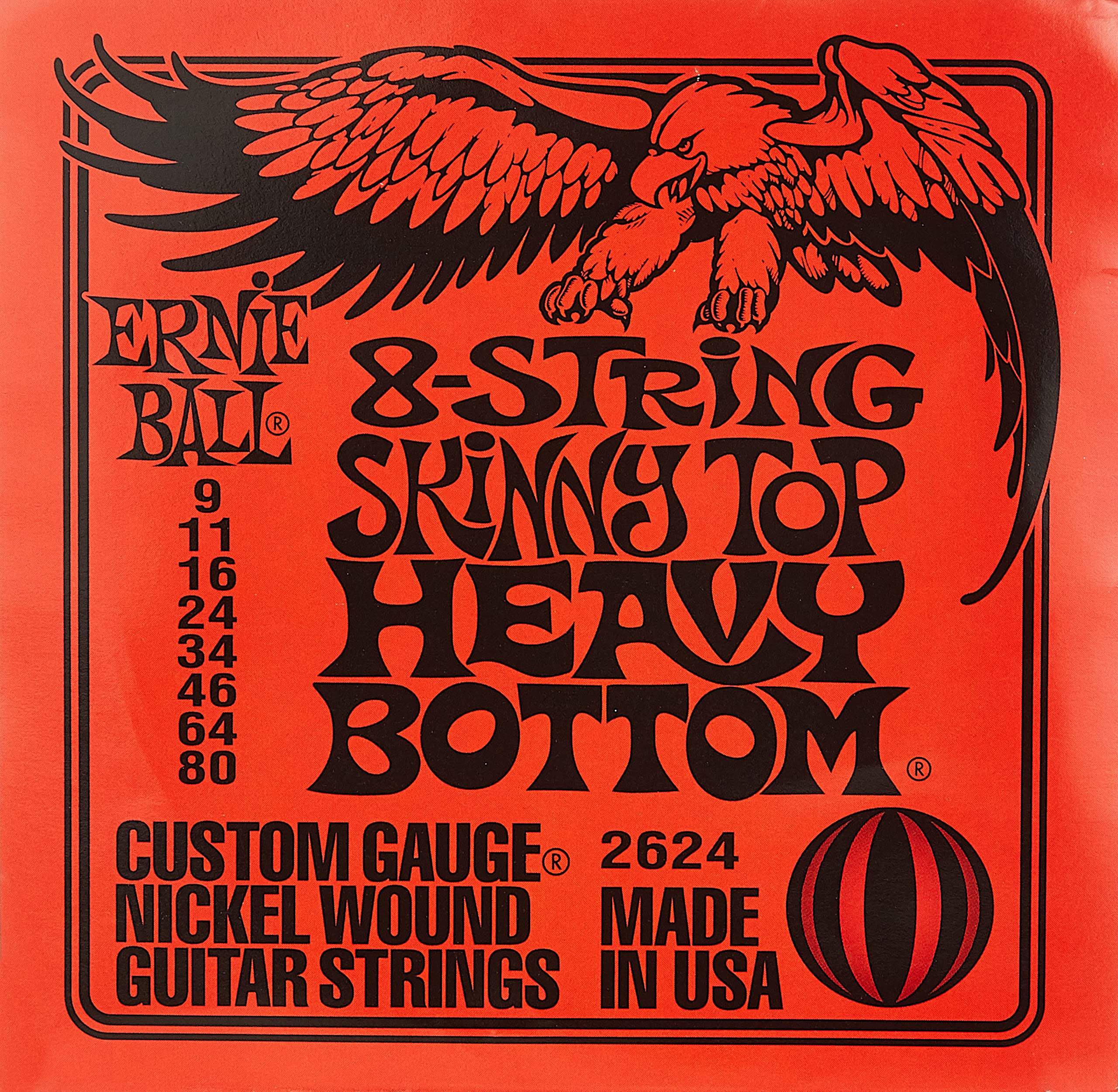 Book Cover Ernie Ball 8-String Skinny Top Heavy Bottom Slinky Nickel Wound Electric Guitar Strings, 9-80 Gauge (P02624) Skinny Top Heavy Bottom (9-80) 8-String