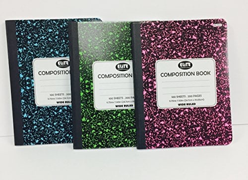 Book Cover Bazic Composition Books, 9.75 X 7.5 Inches, 100 Sheets/200 Pages, 3 Pk, Assorted Colors