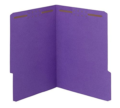 Book Cover Smead Watershed/CutLess Fastener File Folder, 2 Fasteners, Reinforced 1/3-Cut Tab, Letter Size, Purple, 50 per Box (12442)
