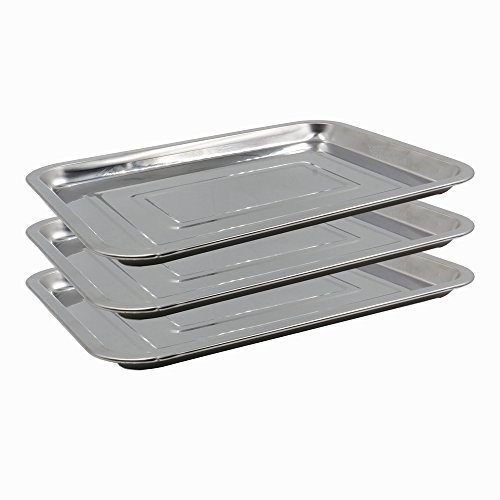 Book Cover Tattoo Stainless Steel Tray - Yuelong 13.5'' X 10'' 3 Pack Stainless Steel Tattoo Tray Dental Medical Tray Piercing Instrument Tray Flat for Tattoo Supplies,Tattoo Kits