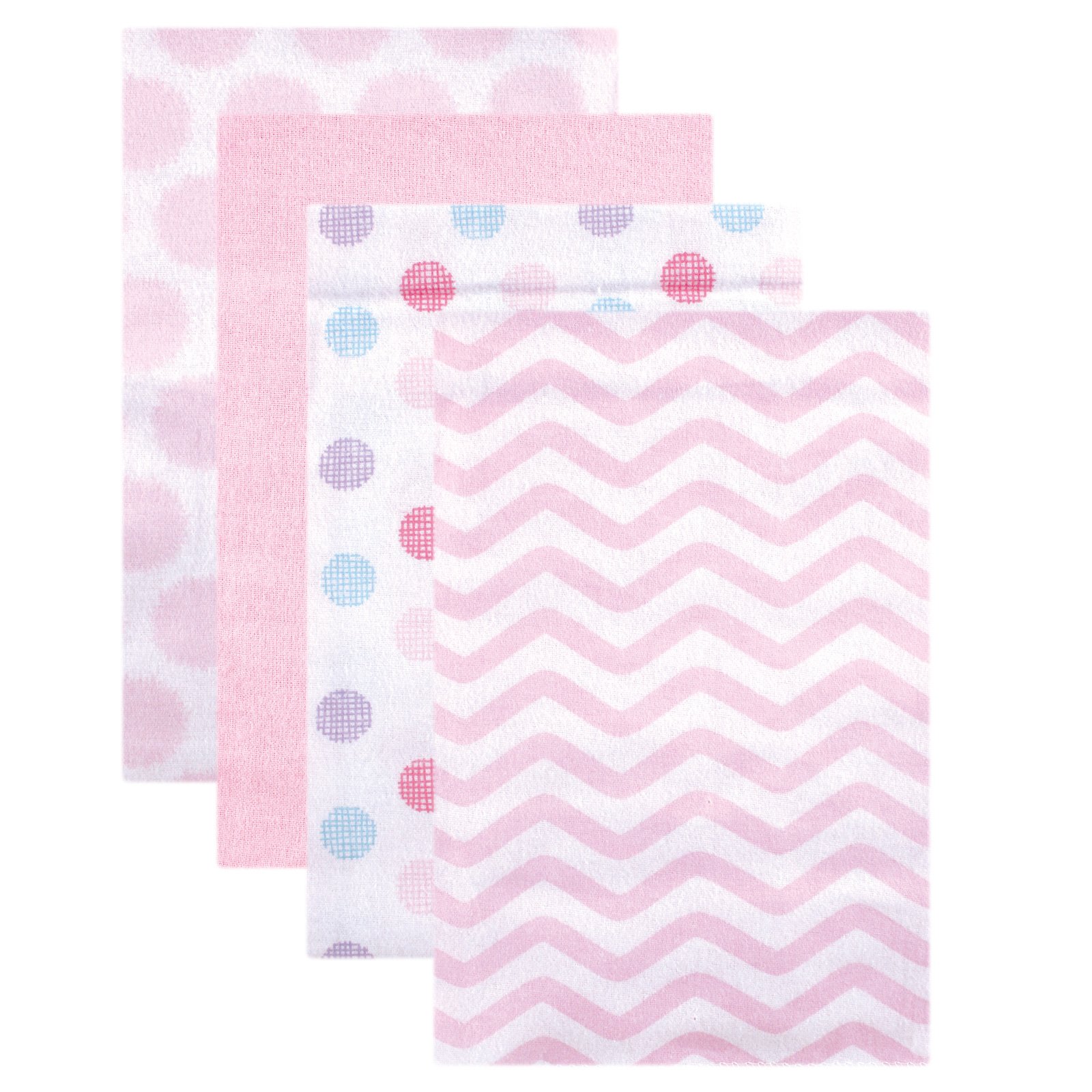 Book Cover Luvable Friends Unisex Baby Cotton Flannel Receiving Blankets, Pink Dots 4-Pack, One Size