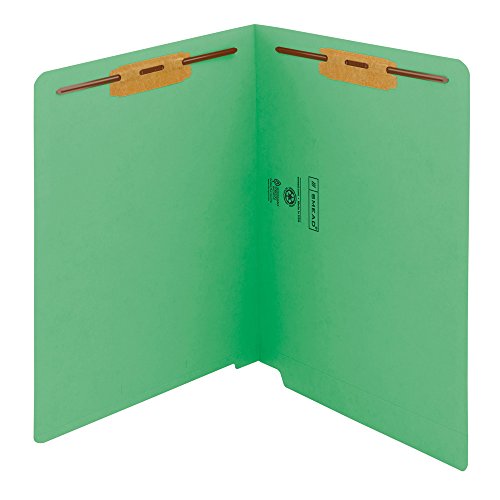 Book Cover Smead WaterShed/CutLess End Tab Fastener File Folder, Reinforced Straight-Cut Tab, 2 Fasteners, Letter Size, Green, 50 per Box (25150)