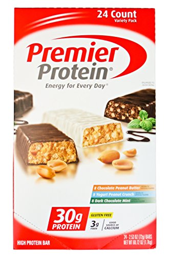 Book Cover Premier Protein Bar Variety Pack - Chocolate Peanut Butter, Yogurt Peanut Crunch, Dark Chocolate Mint - 2.53-oz Each (Pack of 24)