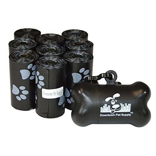 Book Cover Downtown Pet Supply Dog Poop Bags (180 CT - Black with Paw Prints Bags & 1 Dispenser) Waste Bag Dispenser Clips to Dog Leashes Bags & Dog Harnesses- Poop Scoop Bags are Leak-Proof Bags & Unscented