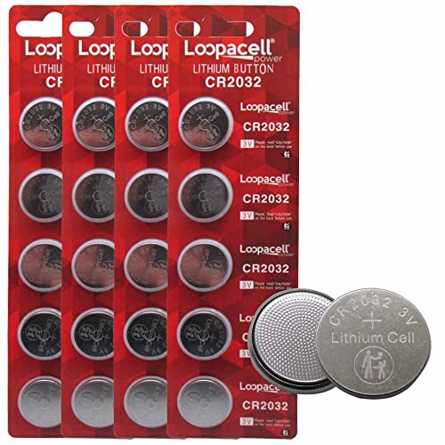 Book Cover LOOPACELL CR2032 3V Lithium Coin Battery (20 Pack) – High Capacity Button Round Batteries for Watch, Remote – 2032 Flat Circle Cell Button Battery