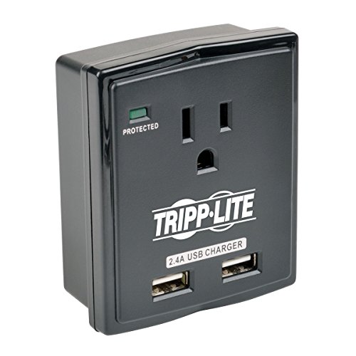 Book Cover Tripp Lite 1 Outlet Portable Surge Protector Power Strip, Direct Plug In, 2 USB, 5,000 INSURANCE (SK10USB)