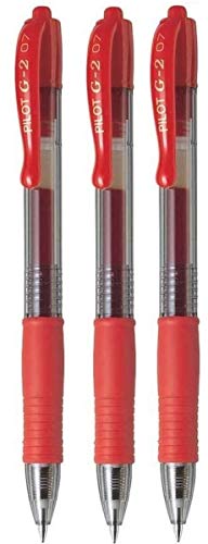 Book Cover Pilot G2 07 Red Fine Retractable Gel Ink Pen Rollerball 0.7mm Nib Tip 0.39mm Line Width Refillable BL-G2-7 (Pack Of 3)