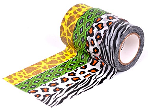 Book Cover HIART Repositionable Washi Tape, Animal Print Collection Wild At Heart, Set of 4