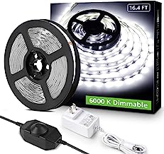 Book Cover Lepro LED Strip Light White, 16.4ft Dimmable Vanity Lights, 6000K Super Bright LED Tape Lights, 300 LEDs 2835, Strong 3M Adhesive, Suitable for Home, Kitchen, Under Cabinet, Bedroom, Daylight White