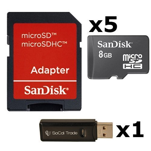 Book Cover  5 PACK - SanDisk 8GB MicroSD HC Memory Card SDSDQAB-008G (Bulk Packaging) LOT OF 5 with SD Adapter and USB 2.0