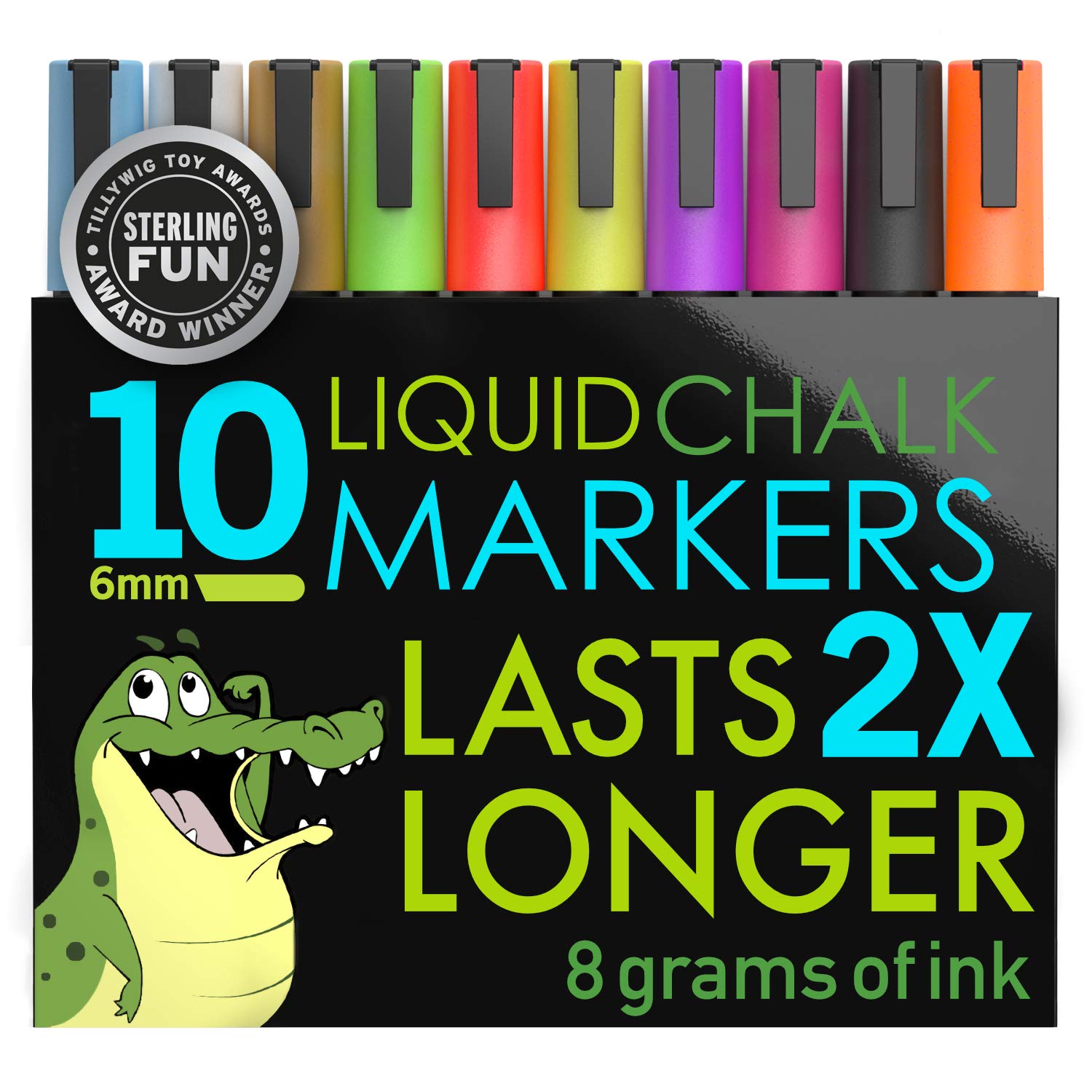 Book Cover Crafty Croc Liquid Chalk Markers, 10 Pack of Neon Chalk Pens, For Nonporous Chalkboards, Bistro Boards, Glass and Windows