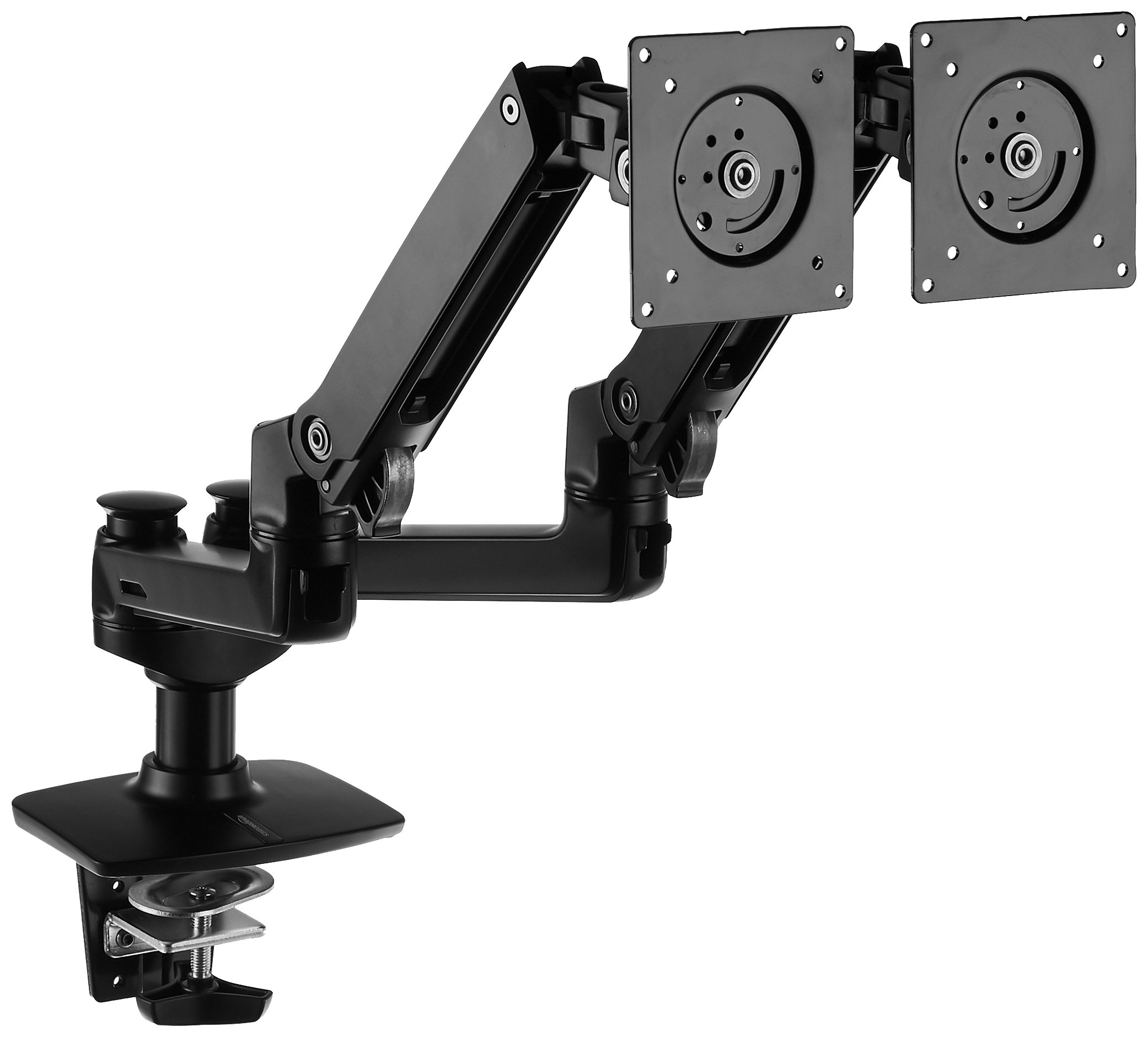 Book Cover Amazon Basics Dual Monitor Stand, Lift Engine Arm Mount, Black