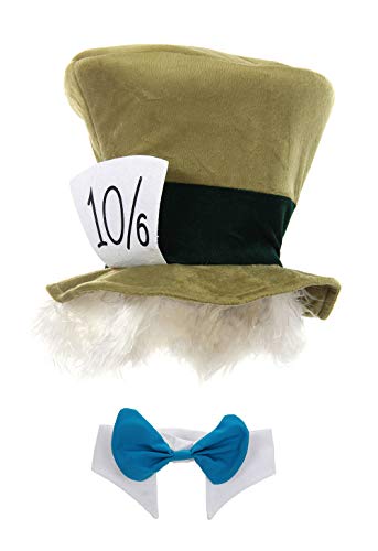 Book Cover Disney Alice in Wonderland Mad Hatter Hat with Hair, Collar and Bow Tie Costume Kit for Adults and Teens
