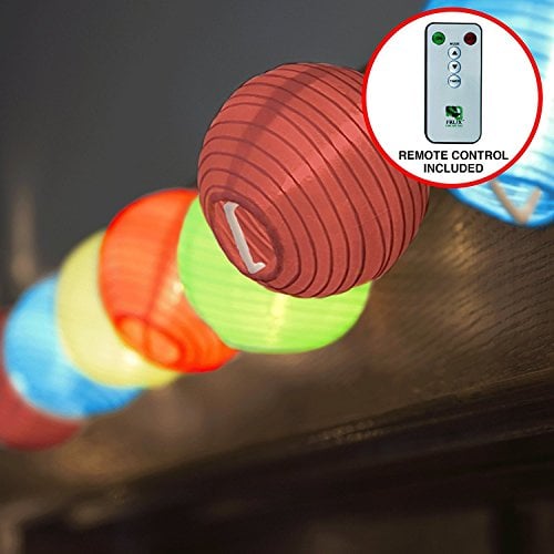 Book Cover 24 Multi Color Lantern String Lights : Indoor Outdoor Mini Nylon Weather Resistant Lighting, Extra Long 16ft With Remote Control, Connectable up to 3 Sets, Bonus Hanging Hooks & Remote Control
