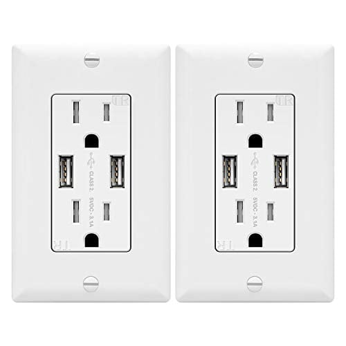 Book Cover TOPGREENER 2.1A USB Outlet, Outlet with USB ports, USB Power Outlet, 15A Tamper Resistant Duplex Receptacle, TU2152A, White