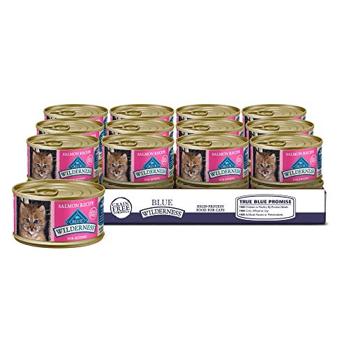 Book Cover Blue Buffalo Wilderness High Protein Grain Free, Natural Kitten Pate Wet Cat Food, Salmon 3-oz cans (Pack of 24)