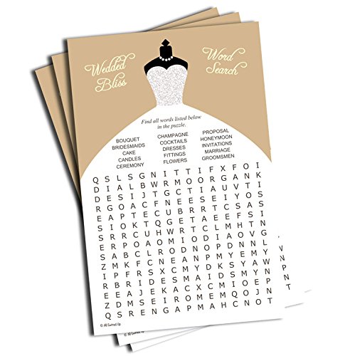 Book Cover Wedding Word Find/Search Game - Bridal Shower - Champagne Silver Wedding Dress (50-sheets)