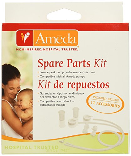 Book Cover Ameda Spare Parts Kit for Breast Pump Includes: (4) Valves, (2) Silicone Tubing, (2) Silicone Diaphragms, (2) Adapter Caps, (1) Tubing Adapter, Compatible with Ameda Breast Pumps, BPA Free DEHP Free