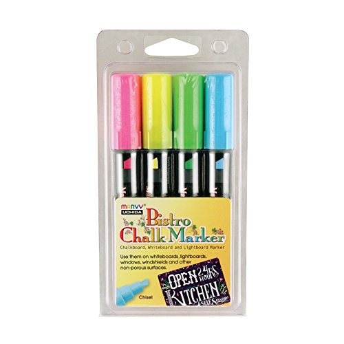 Book Cover UCHIDA 483-4H Chisel Tip Bistro Chalk Marker Set, Fluorescent Colors