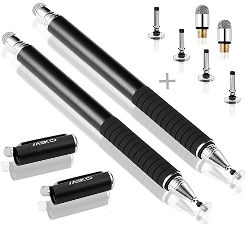 Book Cover MEKO Universal Stylus,[2 in 1 Precision Series] Disc Stylus Touch Screen Pens for All Capacitive Touch Screens Cell Phones, Tablets, Laptops Bundle with 6 Replacement Tips - (2 Pcs, Black/Black)