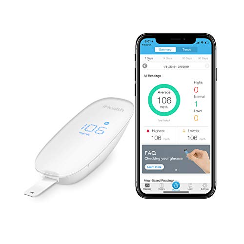 Book Cover iHealth Wireless Smart Blood Sugar Test Kit for Apple and Android, Apple MFi Certified Bluetooth Blood Glucose Meter, Smart Diabetes Testing Kit Comes With Lancing Device ,10 Lancets and Carry Bag