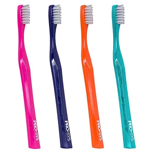 Book Cover PRO-SYS® Kids Toothbrush (Colorful 4-Pack) - Made with Soft Dupont™ Tapered Bristles (Ages 8-12)