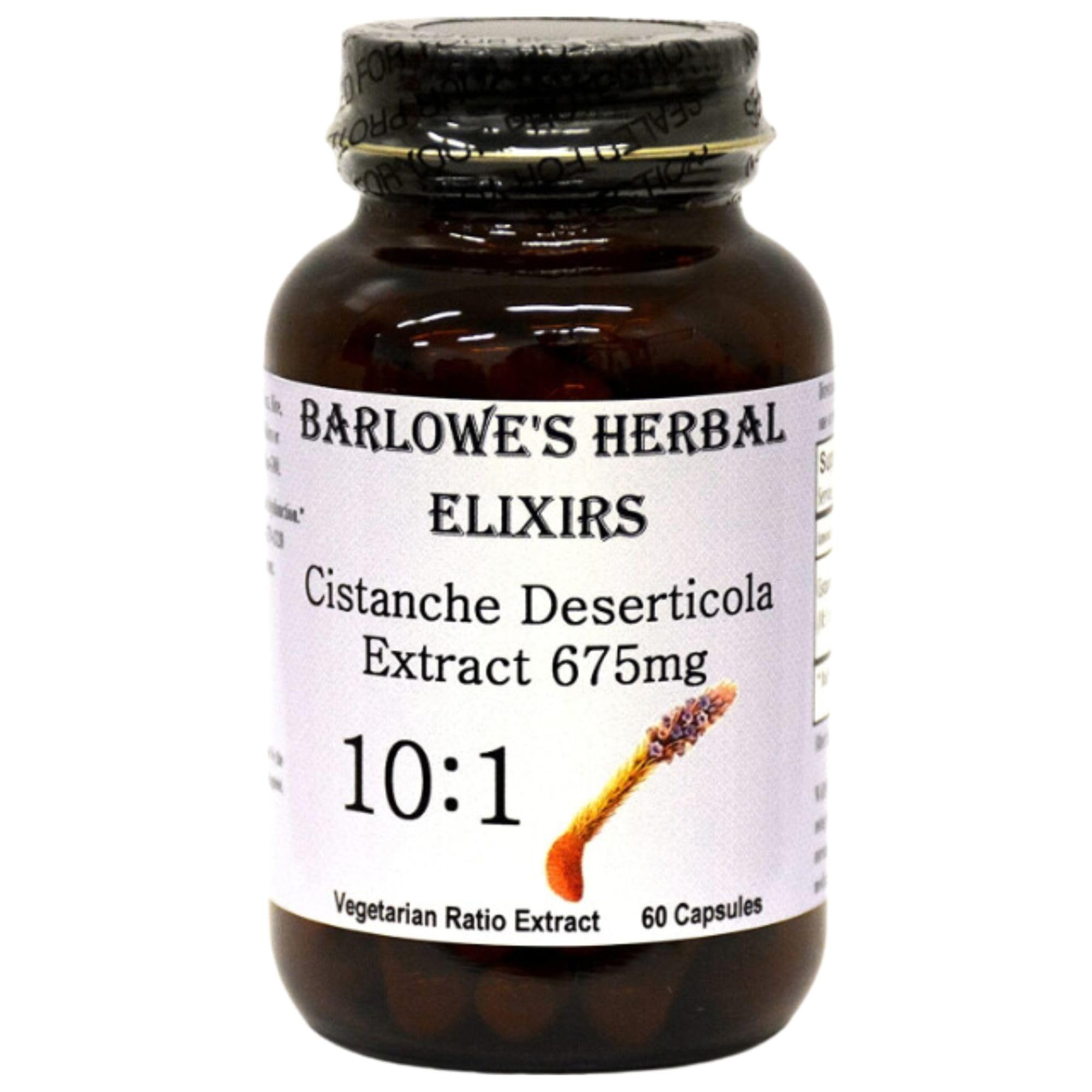 Book Cover Barlowe's Herbal Elixirs Cistanche Extract 10:1-60 675mg VegiCaps - Stearate Free, Bottled in Glass!