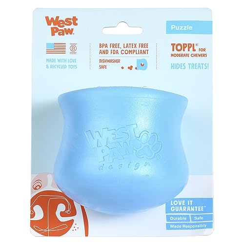 Book Cover West Paw Design Zogoflex Toppl Interactive Treat Dispensing Dog Puzzle Treat Toy for Dogs, 100% Guaranteed Tough, It Floats!, Made in USA, Large, Aqua