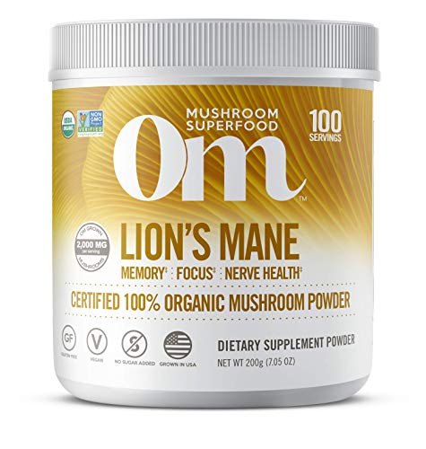 Book Cover Om Organic Mushroom Nutrition Lion's Mane: Memory, Focus, Nerve Health, 100 servings, 7.14 Ounce, 200 Gram