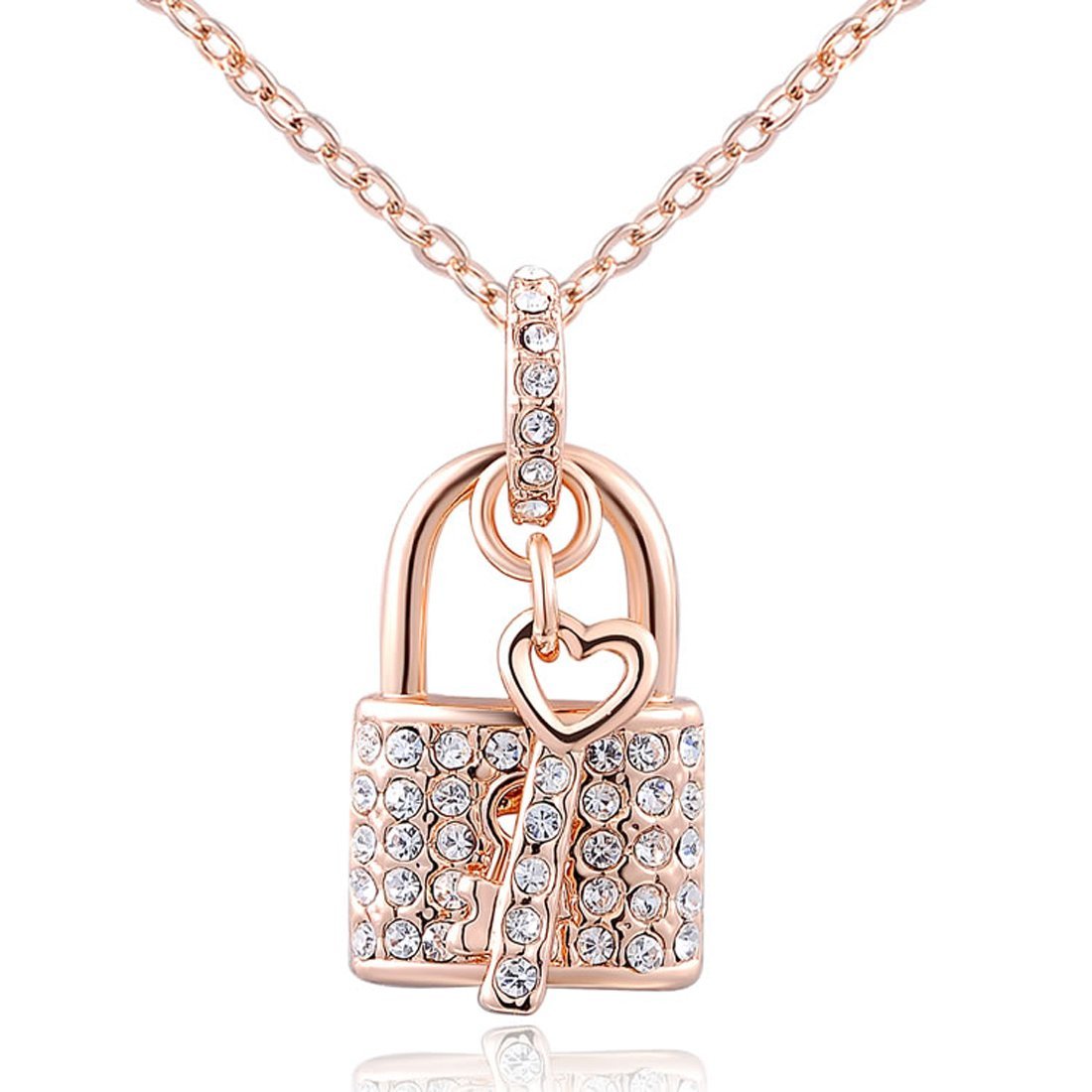Book Cover joyliveCY Women Lock & Key Gold Plated Necklace Rose Gold Chain Necklace