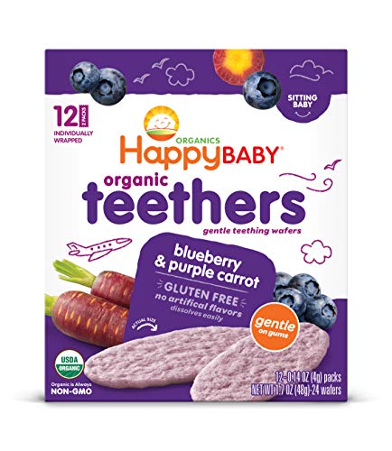 Book Cover Happy Baby Gentle Teethers Organic Teething Wafers Blueberry and Purple Carrot, 12 Count Wafers (Pack of 6) (Packaging May Vary)
