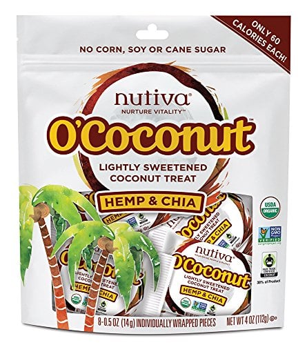 Book Cover Nutiva O'Coconut Lightly Sweetened Organic, non-GMO Coconut Treat, Hemp and Chia, 8-piece