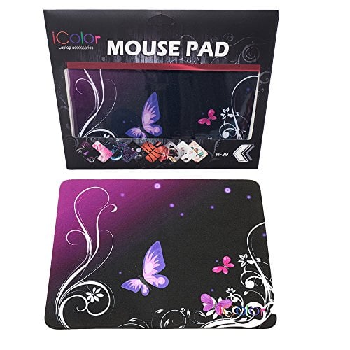 Book Cover iColor Purple Butterfly Anti-Slip Mouse Pad Mice Pad Mat Mousepad For Office, Computer, Laptop & Mac Optical Laser Mouse- Durable & Comfortable & Lightweight For Easy Typing & Pain Relief MP-006