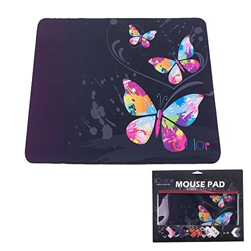 Book Cover iColor Colorful Butterfly Anti-Slip Mouse Pad Mice Pad Mat Mousepad For Office, Computer, Laptop & Mac Optical Laser Mouse- Durable & Comfortable & Lightweight For Easy Typing & Pain Relief MP-017