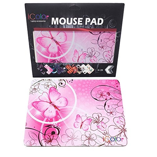 Book Cover ICOLOR Pink Butterfly Anti-Slip Mouse Pad by ICOLOR Mice Pad Mat Mousepad For Optical Laser Mouse MP-018