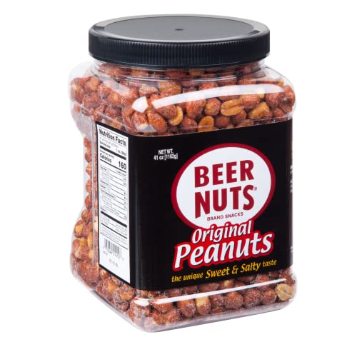 Book Cover BEER NUTS Original Peanuts - Sweet & Salty Roasted Bar Nuts - Gourmet Glazed Cocktail Nut - Gluten-Free, Kosher, Low Sodium Savory Peanut Snacks Made In The USA - 41oz Family Size Resealable Jar