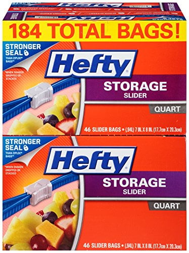 Book Cover Hefty Slider Storage Bags, Quart Size, 46 Count (Pack of 4), 184 Total