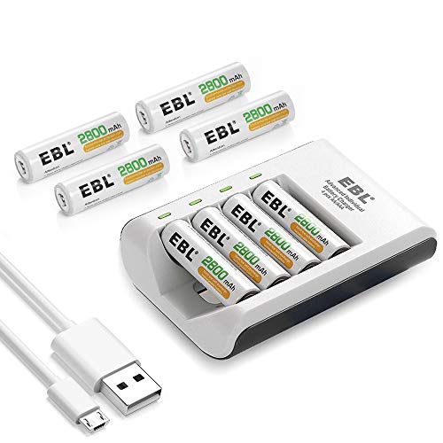 Book Cover EBL Rechargeable AA Batteries Precharged 2800mAh Powerful Battery with Smart C807 Battery Charger for 1/2/3/4 AA AAA Batteries