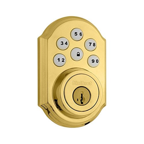 Book Cover Kwikset 909 SmartCode Electronic Deadbolt featuring SmartKey in Lifetime Polished Brass