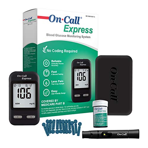 Book Cover On Call Express Diabetes Testing Kit- Blood Glucose Meter, 10 Blood Test Strips, 1 Lancing Device, 30g Lancets, Control Solution, Carrying Case, Log Book, Black