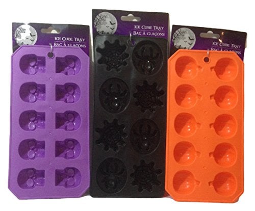 Book Cover Halloween Flexible Silicone Ice Cube Mold Trays (Set Of 3) Skulls Spiders Pumpkins