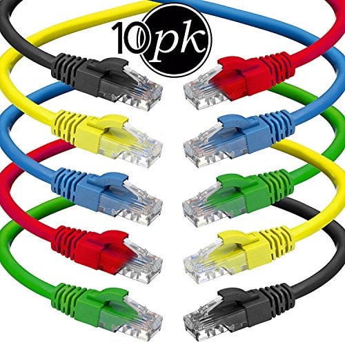 Book Cover Cat6 Ethernet Cable - 3 ft 10-Pack (0.9m) Cat 6 RJ45, LAN, Utp, Network, Patch, Internet Cable - 3 feet