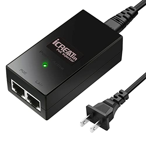 Book Cover iCreatin 48V POE Injector Adapter Power Supply,10/100Mbps IEEE 802.3af Compliant Compatible for Ubiquiti POE-48-24W, Amcrest/Hikvision/YI/Polycom/Aastra Camera and Phones