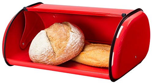 Book Cover Greenco Stainless Steel Bread Bin Storage Box, Roll up Lid (Red)