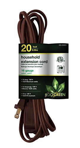 Book Cover GoGreen Power GG-24820 16/2 20' Household Extension Cord - Brown