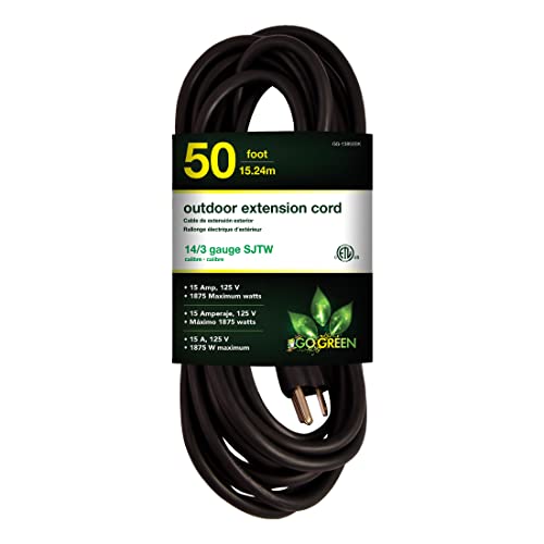Book Cover Go Green Power Inc. (GG-13850BK) 14/3 SJTW Outdoor Extension Cord, Black, 50 ft