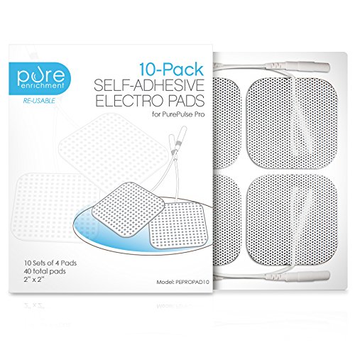 Book Cover PurePulse Pro TENS Unit Massager Pads – Premium 10-Pack of 4 Square, Self-Adhesive 2” x 2” Replacement Electrode Pads (Total of 40 Pads)