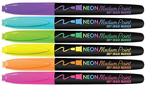 Book Cover The Board Dudes CYJ58 Medium Point Dry Erase Markers - Neon, 6 count