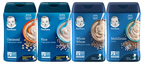 Book Cover Gerber Baby Cereal Basic Flavor Variety Pack Combo- 8oz: Oatmeal Cereal, Rice Cereal, Multigrain Cereal, and Whole Wheat Cereal- Bundle of 4 8oz Containers